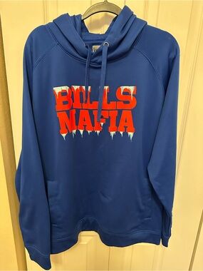 Blue 'Bills Mafia' Pullover Hoodie with Red Graphic